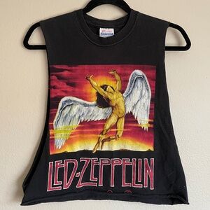 Vintage Led Zeppelin Icarus graphic T-shirt Hanes Heavyweight Black Chopped